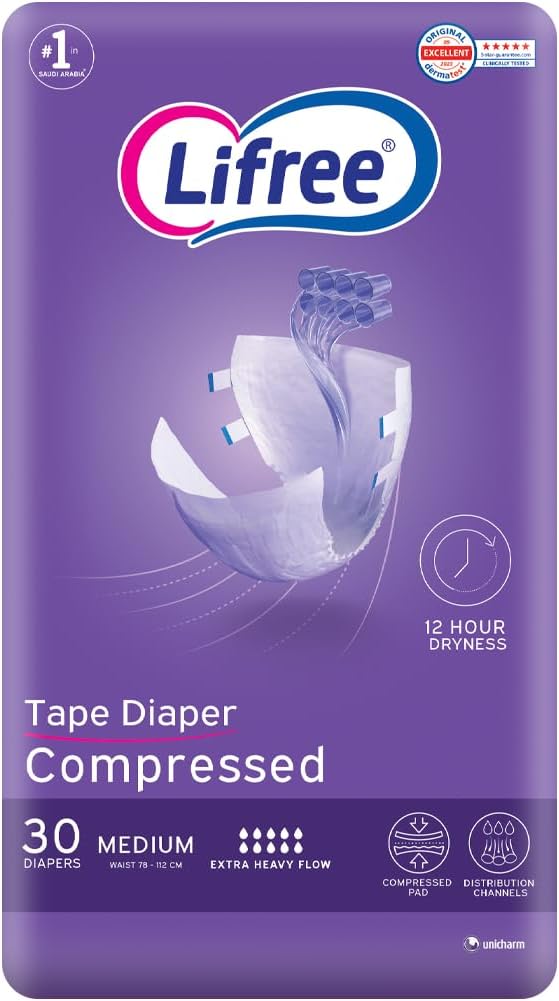 Lifree Adult Diaper Adhesive Tape Super Absorbent Package, Medium 30 Pads