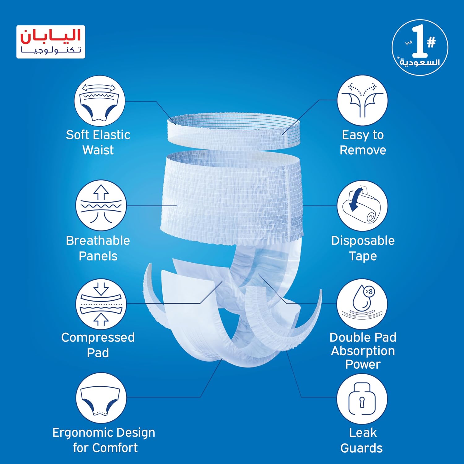 Lifree Slim Culotte Adult Diaper Pants, Large Size, 6 Cup Absorbency, Mega Pack, 32 Pieces