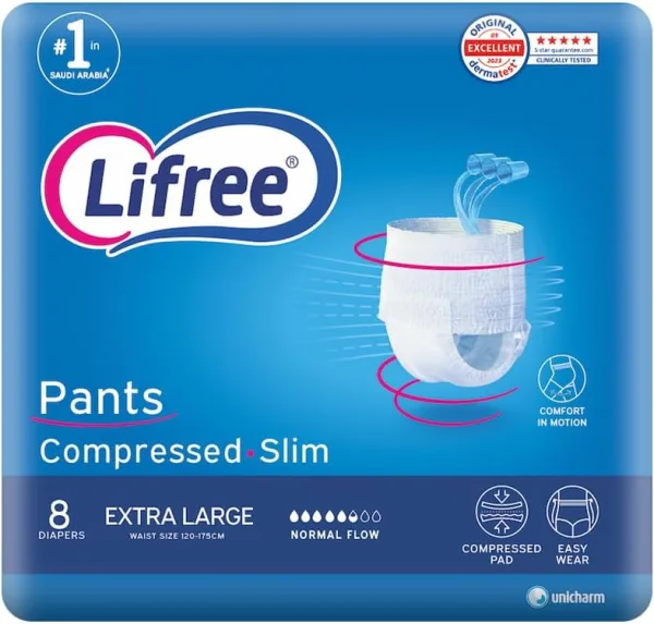 Lifree Slim Culotte Adult Diaper Pants,XL Size, 3 Cup Absorbency, Regular Pack, 8 Pieces