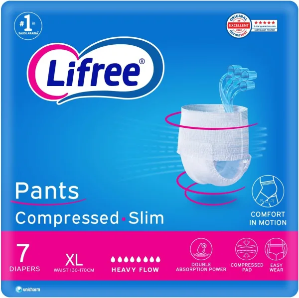 Lifree Slim Culotte Adult Diaper Pants, XLarge Size, 6 Cup Absorbency, Regular Pack, 7 Pieces