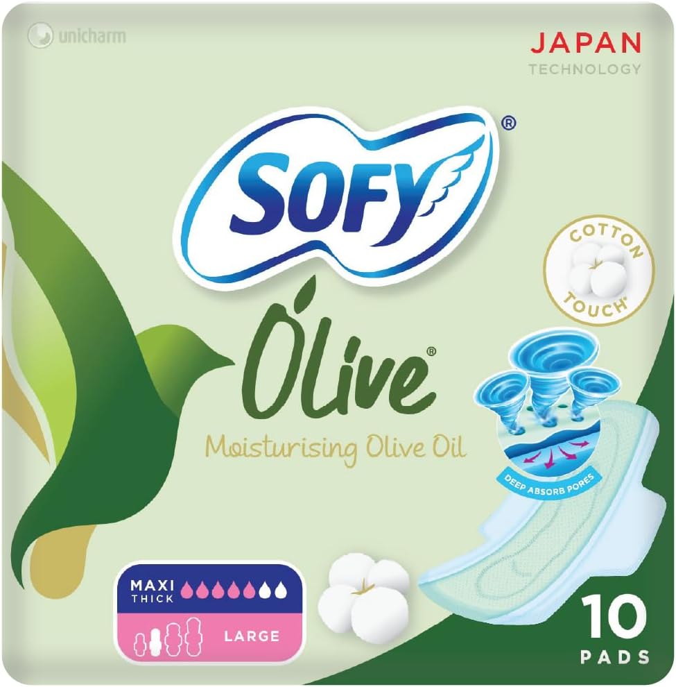 SOFY Olive Sanitary Pads With Wings, Slim, Large 29 cm, Pack of 56 Pads