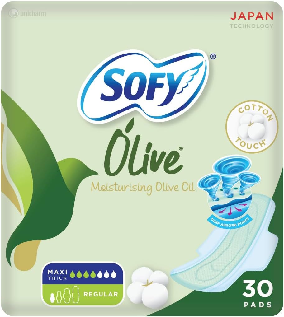 SOFY Olive Sanitary Pads With Wings, Slim, Regular 23 cm, Pack of 30 Pads