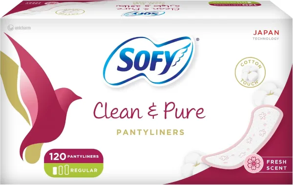 SOFY Clean & Pure Daily Panty Liners, 155 mm ,Regular ,Fresh Scent, Pack of 120 Panty Liners (80 + 40 Free)