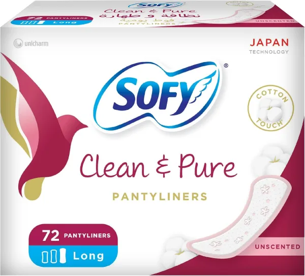 SOFY Clean & Pure Panty Liner, 190 mm, Long, Unscented, Pack 72 Panty Liners