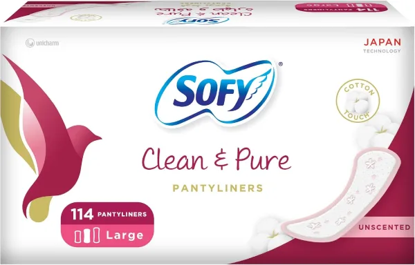 SOFY Clean & Pure Panty Liner, 175 mm, Large, Unscented, Pack 114 Panty Liners