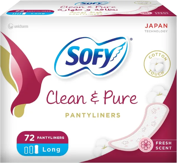 SOFY Clean & Pure Panty Liner, 190 mm, Long, Fresh, Pack 72 Panty Liners