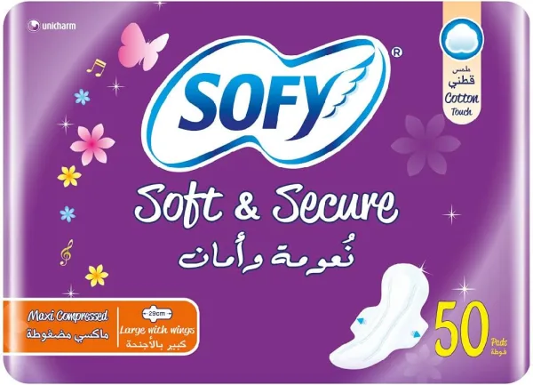 Sofy Soft And Secure, Maxi, Large 29 cm, Sanitary Pads With Wings, Pack of 50 Pads