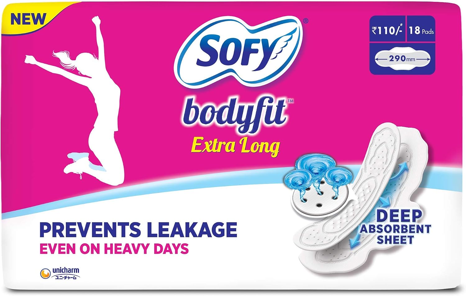 Sofy Bodyfit Sanitary Pads - XL+60mm long, Pack of 18