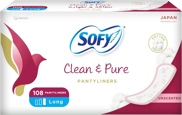 SOFY Clean & Pure Panty Liner, 190 mm, Long, Unscented, Pack of 108 Panty Liners