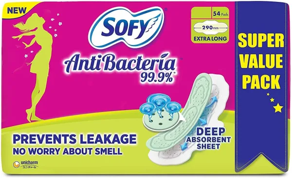 Sofy Body Fit Anti Bacteria Sanitary Napkins - XL (54 Count)