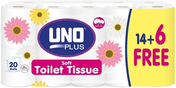 UNO Plus Toilet Tissue 2 ply 20 Rolls 6 Rolls Free 220 Sheets