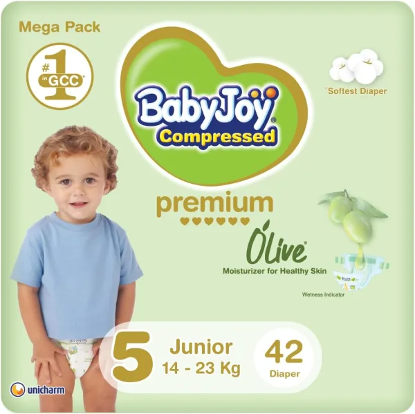BabyJoy Olive Tape Diaper, Size 5, Junior, 14-23 Kg, Mega Pack, 42 Diapers