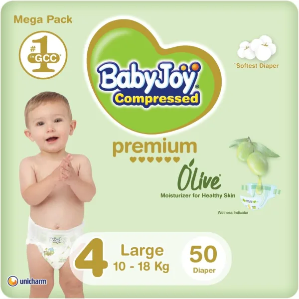 BabyJoy Olive Oil, Size 4, Large, 10-18 kg, Mega Pack, 50 Diapers