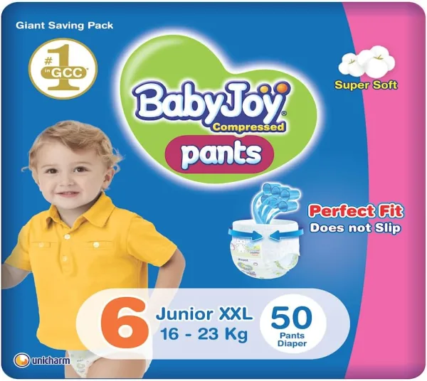 BabyJoy Compressed Culotte Pants Diaper, Size 6, Junior XXL, 16-23 Kg, Giant Pack, 50 Diapers