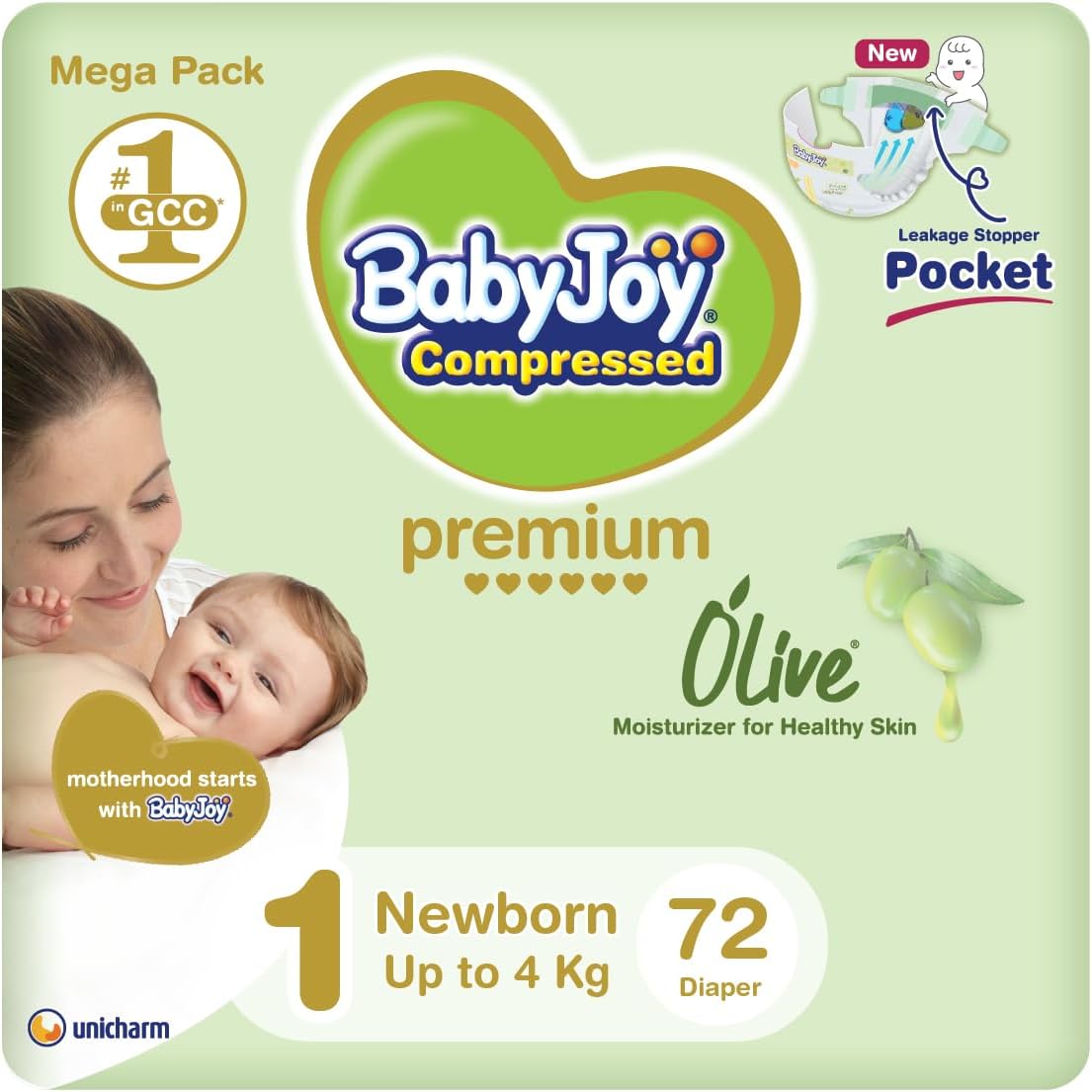 BabyJoy Olive Oil, Size 1, Newborn, 0-4 kg, Mega Pack, 72 Diapers