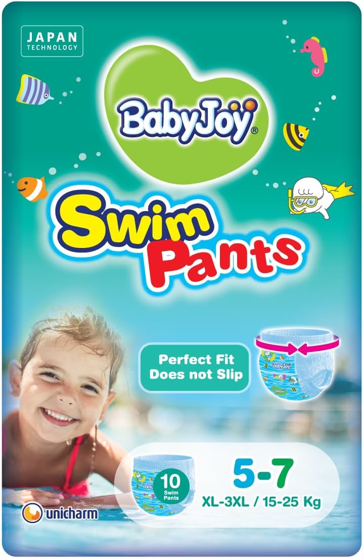 BabyJoy Swim Pants Diaper, Size 5-7, XL - 3XL, 15-25 Kg, Saving Pack, 10 Swim Pants