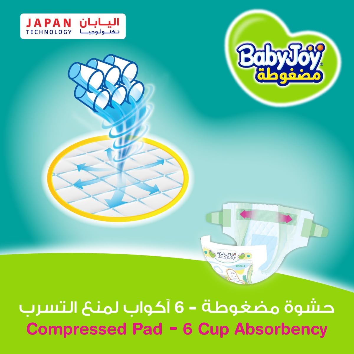 Babyjoy Compressed Diamond pad Diaper Jumbo Pack Small, size 2, 3x68 count, 3.5-7 KG