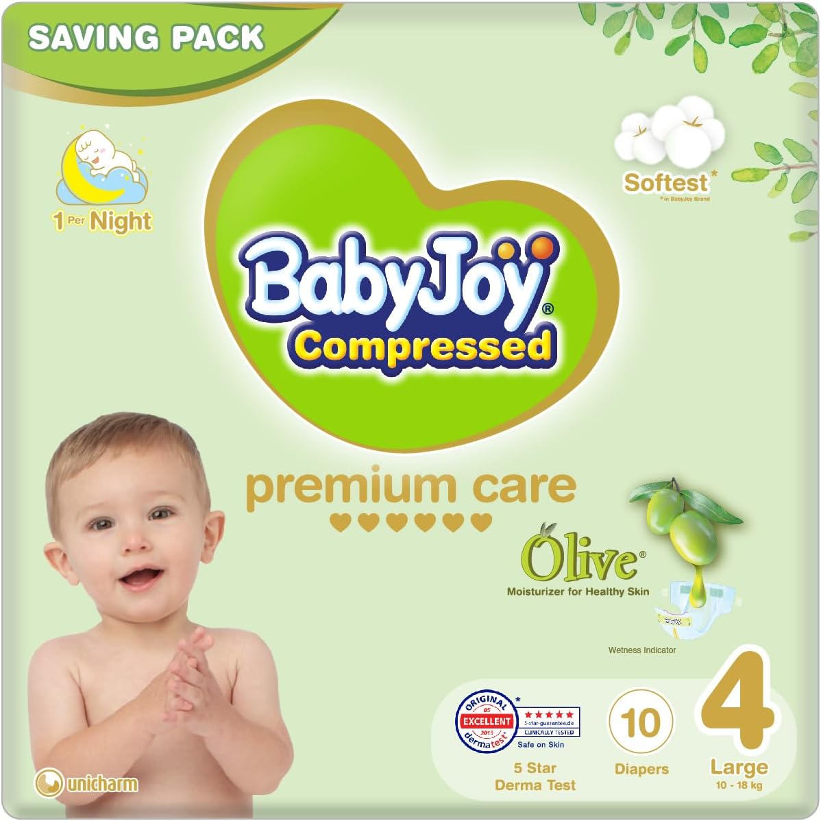 BabyJoy Olive Diapers 10-Pieces Saving Pack, Large