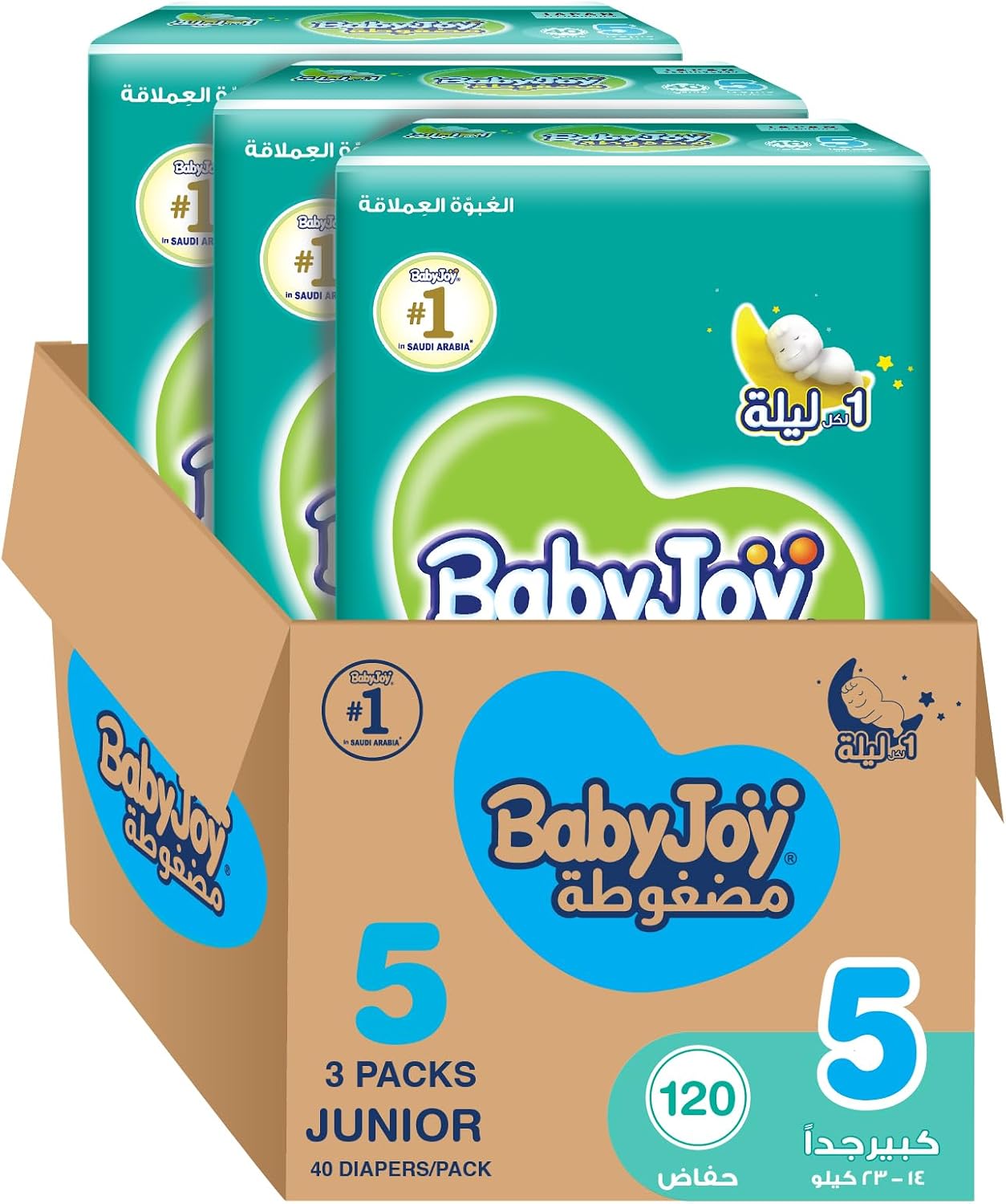 Babyjoy Compressed Diamond pad Diaper, Jumbo Pack, Junior Size 5, Count 120, 14-23 KG