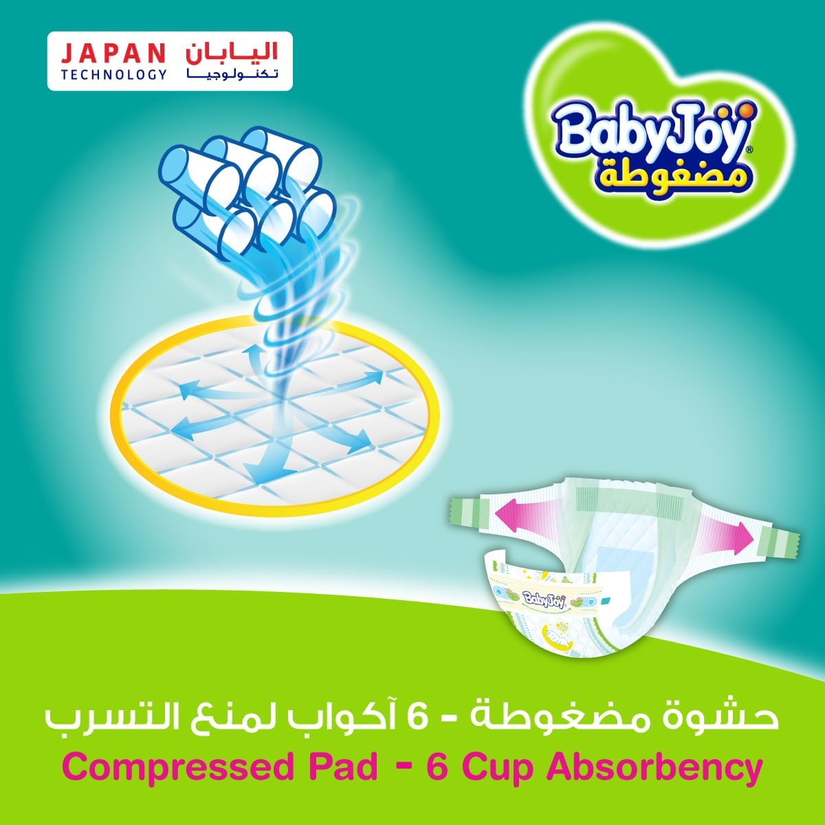 Babyjoy Compressed Diamond pad Diaper VALUE PACK Junior XXL,size 6, 4x19 count, 16+ KG