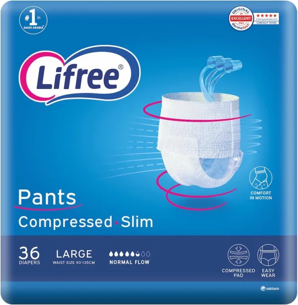 Lifree Slim Culotte, Adult Diapers, Large, Mega Pack, 36 Pcs