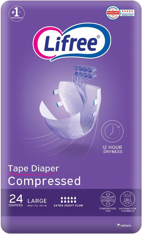 Lifree Adult Diaper Adhesive Tape Super Absorbent Package, Large 20+4 Pads