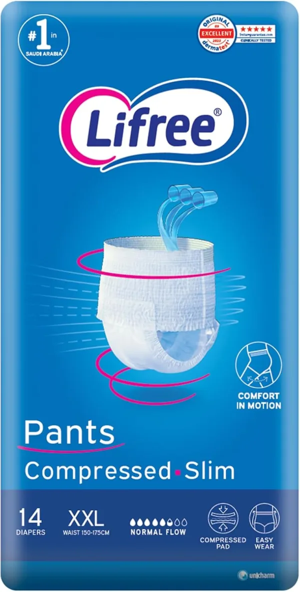 Lifree Slim Culotte Adult Diaper Pants, XXL Size, 3 Cup Absorbency, Jumbo Pack, 14 Pieces
